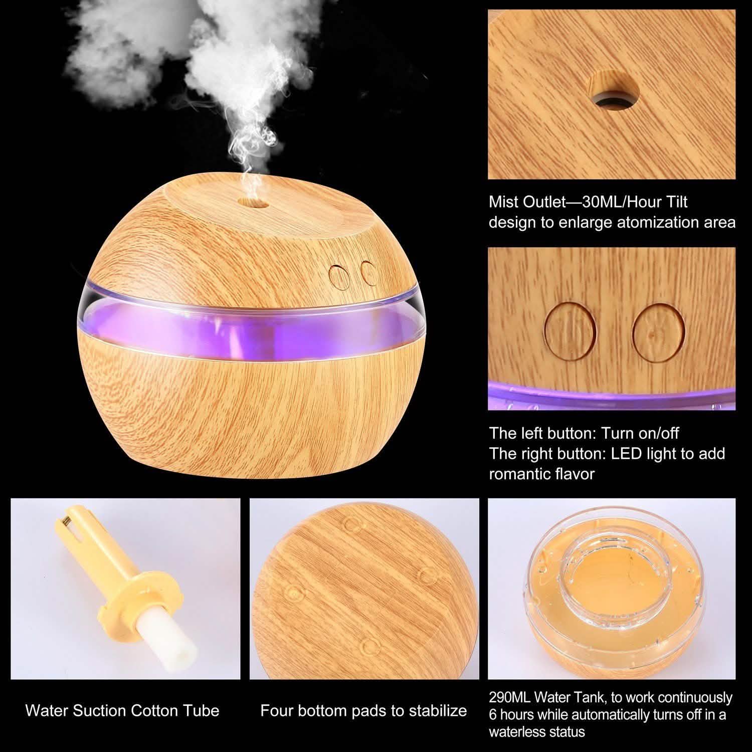 Diffuseur d'Huiles Essentielles à Ultrasons Grain de Bois