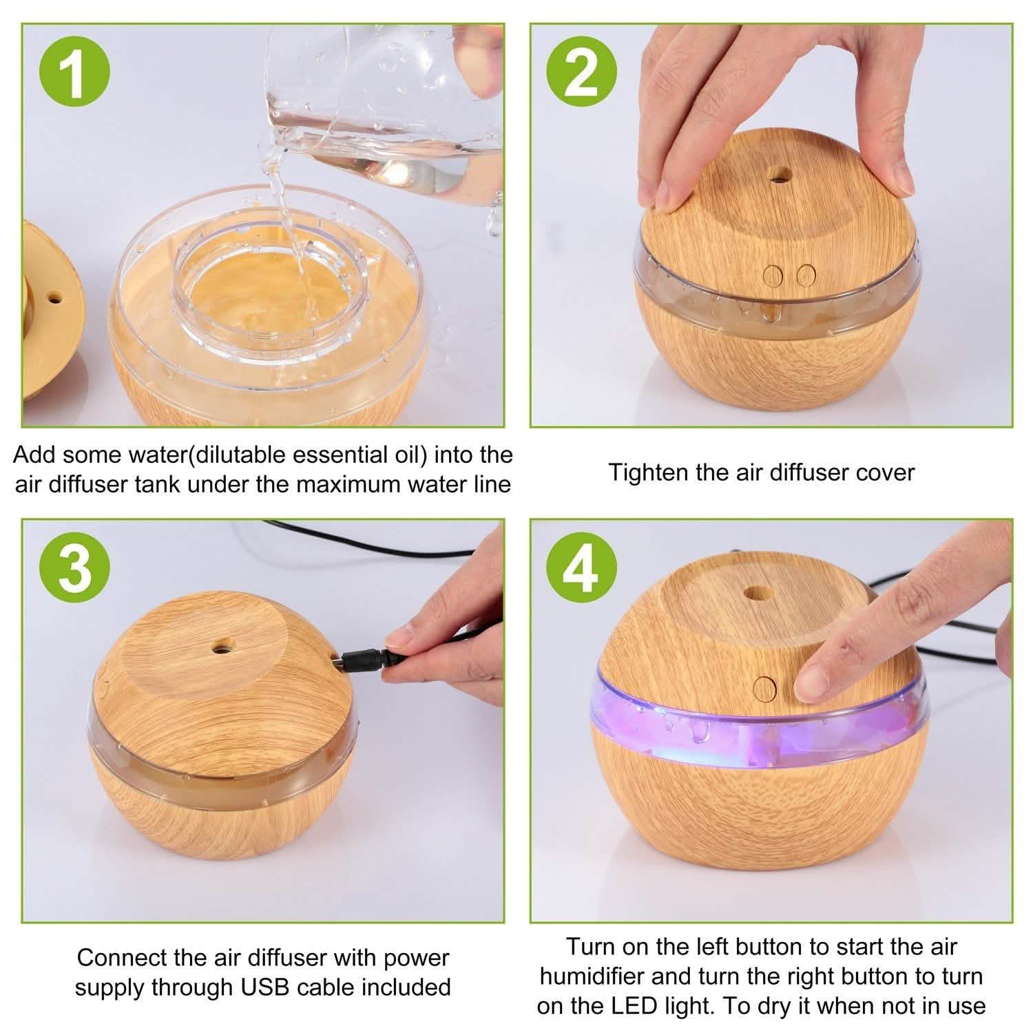 Diffuseur d'Huiles Essentielles à Ultrasons Grain de Bois