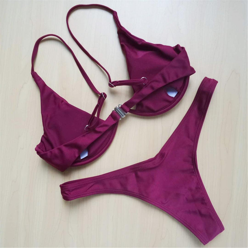 Maillot de bain femme avec armatures, maillot de bain deux pièces pour femme, bikini fil en V, ensemble de bain pour femme, micro bikini pour femme, maillot de bain deux pièces brillant métallique, maillot de bain push-up avec armatures, maillot de bain