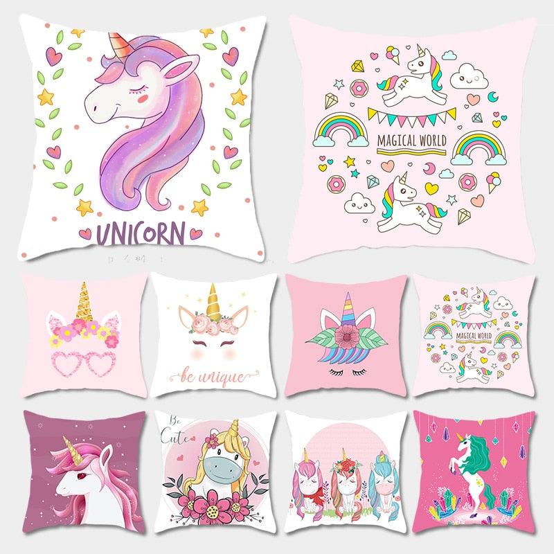 Housse de coussin Licorne Décoration Housse de coussin Canapé Housse d'oreiller de lit Décoration de fête à domicile Housse de coussin Décoration d'anniversaire Licorne Housse d'oreiller Filles mignonnes Belle Housse d'oreiller Fille rose