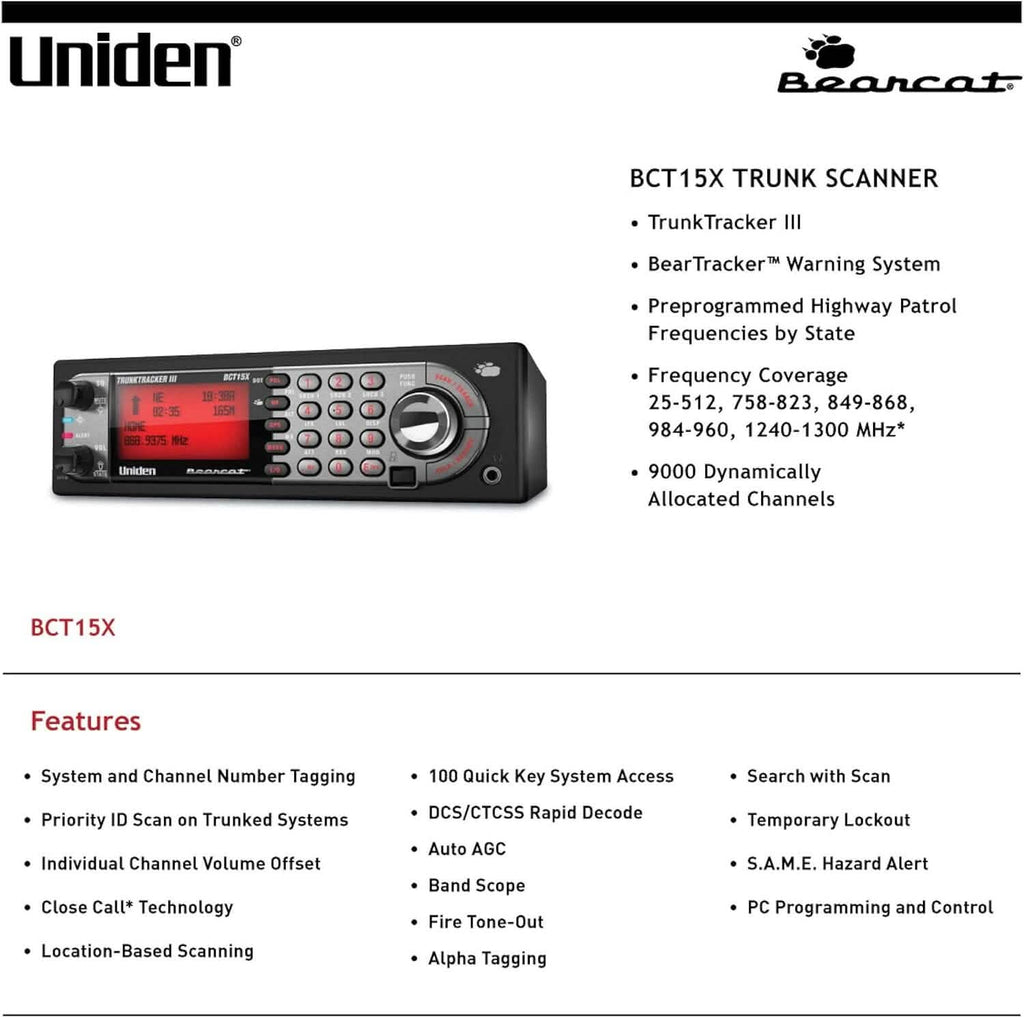 Scanner Uniden BearTracker (BCT15X) avec 9 000 canaux (Reconditionné)