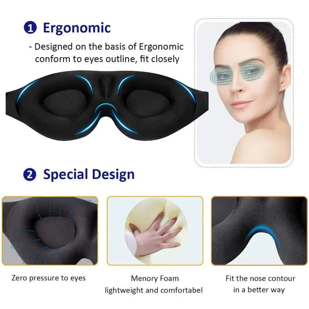 Masque de sommeil de nuit moulé concave avec œillet 3D profilé unique, housse de nuit améliorée avec sangle réglable, oreiller pour les yeux doux et confortable pour la sieste, les voyages, le travail de nuit
