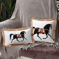Housse de coussin de luxe unique en polyester imprimé européen américain, imprimé cheval, housse lombaire, bord à pompons, housses de coussin modernes décoratives carrées pour la maison, le lit, le canapé, le banc