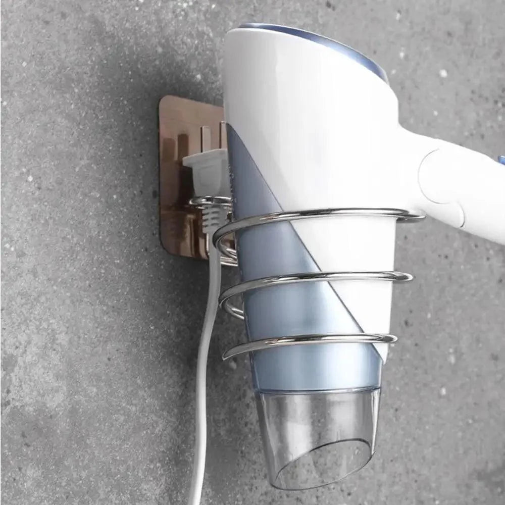 Support de sèche-cheveux au design unique, organisateur de souffleur, fixation murale adhésive, sans perçage, en acier inoxydable, pour salle de bain et chambre
