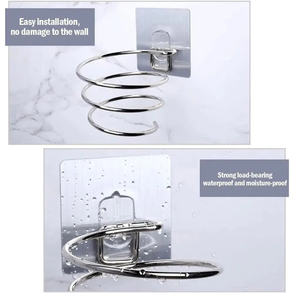 Support de sèche-cheveux au design unique, organisateur de souffleur, fixation murale adhésive, sans perçage, en acier inoxydable, pour salle de bain et chambre