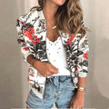 Blousons Femme Design Nature Unique Imprimé Floral Fermeture Éclair Bomber Manteaux Printemps Manches Longues Courts Fins Slim Décontractés Poches Motard