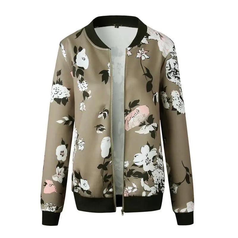 Blousons Femme Design Nature Unique Imprimé Floral Fermeture Éclair Bomber Manteaux Printemps Manches Longues Courts Fins Slim Décontractés Poches Motard