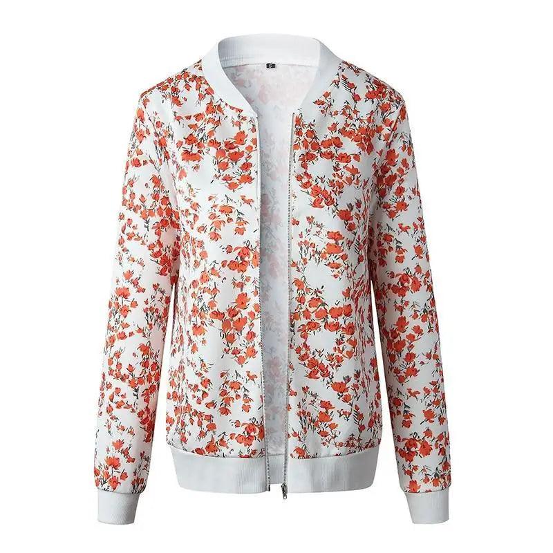Blousons Femme Design Nature Unique Imprimé Floral Fermeture Éclair Bomber Manteaux Printemps Manches Longues Courts Fins Slim Décontractés Poches Motard