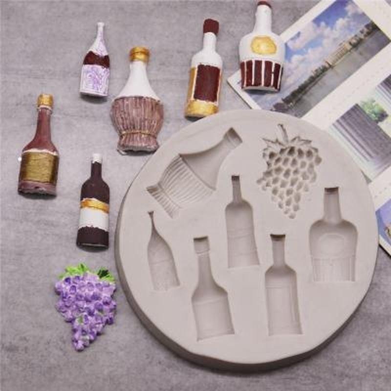 Moule en silicone unique pour gâteau de vin rouge en forme de raisin, outils de cuisson, très petit, joli, en forme de bouteille de vin et de pot de raisin, pour gâteau, fondant, cuisson, plateau à biscuits