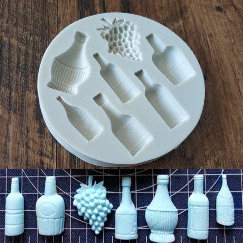 Moule en silicone unique pour gâteau de vin rouge en forme de raisin, outils de cuisson, très petit, joli, en forme de bouteille de vin et de pot de raisin, pour gâteau, fondant, cuisson, plateau à biscuits