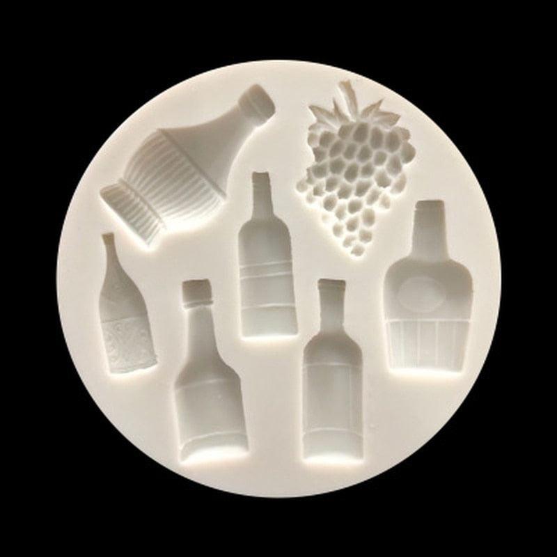 Moule en silicone unique pour gâteau de vin rouge en forme de raisin, outils de cuisson, très petit, joli, en forme de bouteille de vin et de pot de raisin, pour gâteau, fondant, cuisson, plateau à biscuits