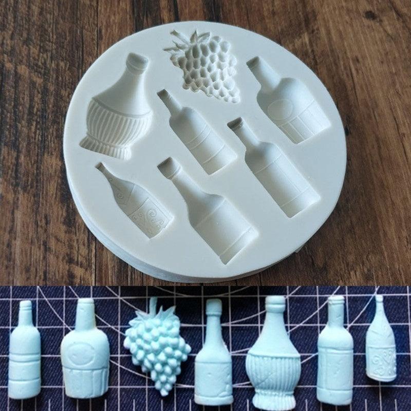 Moule en silicone unique pour gâteau de vin rouge en forme de raisin, outils de cuisson, très petit, joli, en forme de bouteille de vin et de pot de raisin, pour gâteau, fondant, cuisson, plateau à biscuits