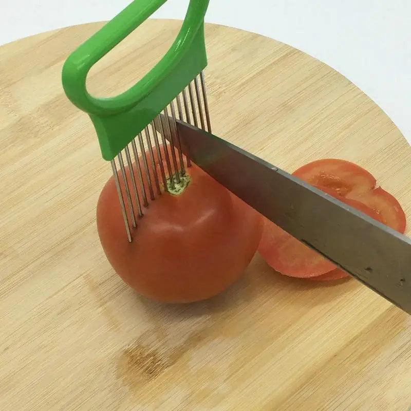 Style unique 1PC Aiguille à oignon en acier inoxydable Support à oignon Manuel Coupe-fruits et légumes simple Trancheuse à pommes de terre Outil de cuisine Accessoires de bar