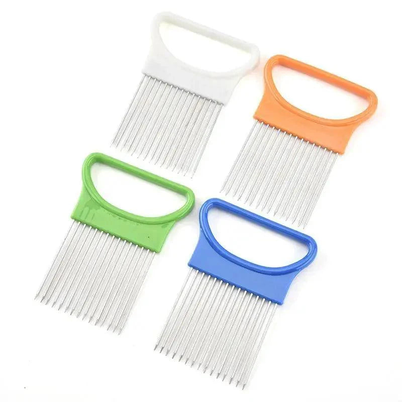 Style unique 1PC Aiguille à oignon en acier inoxydable Support à oignon Manuel Coupe-fruits et légumes simple Trancheuse à pommes de terre Outil de cuisine Accessoires de bar