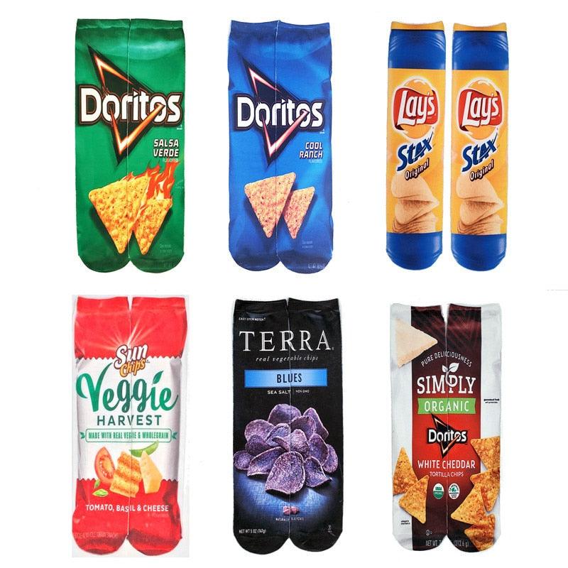 Chaussettes rigolotes unisexes 3D imprimé art fantaisie en coton pour amoureux avec peinture et snacks, chaussettes longues Kawaii mignonnes et cool, cadeaux pour hommes et femmes