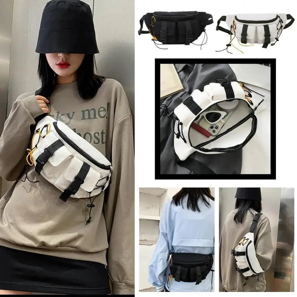 Sac banane noir unisexe décontracté élégant à fermeture éclair, sac de voyage confortable à bandoulière, sacs de grande capacité
