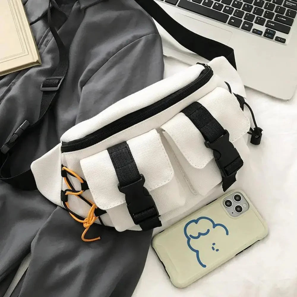 Sac banane noir unisexe décontracté élégant à fermeture éclair, sac de voyage confortable à bandoulière, sacs de grande capacité