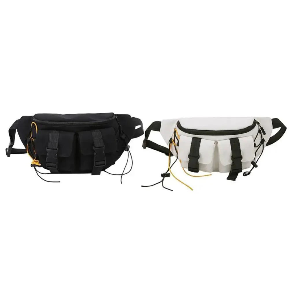 Sac banane noir unisexe décontracté élégant à fermeture éclair, sac de voyage confortable à bandoulière, sacs de grande capacité