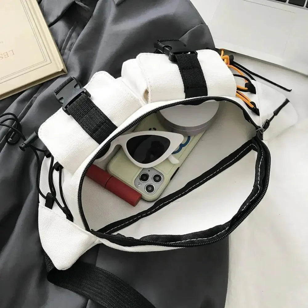 Sac banane noir unisexe décontracté élégant à fermeture éclair, sac de voyage confortable à bandoulière, sacs de grande capacité