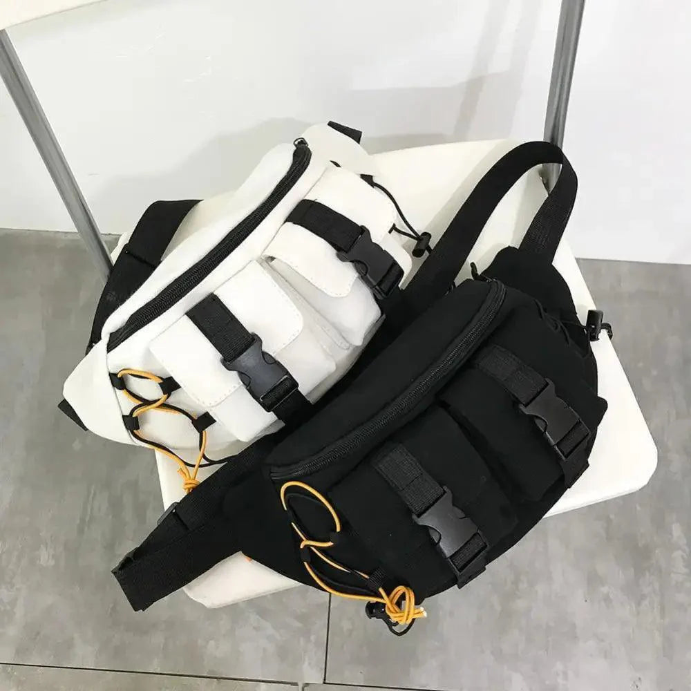 Sac banane noir unisexe décontracté élégant à fermeture éclair, sac de voyage confortable à bandoulière, sacs de grande capacité