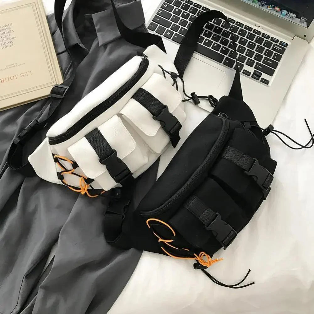 Sac banane noir unisexe décontracté élégant à fermeture éclair, sac de voyage confortable à bandoulière, sacs de grande capacité