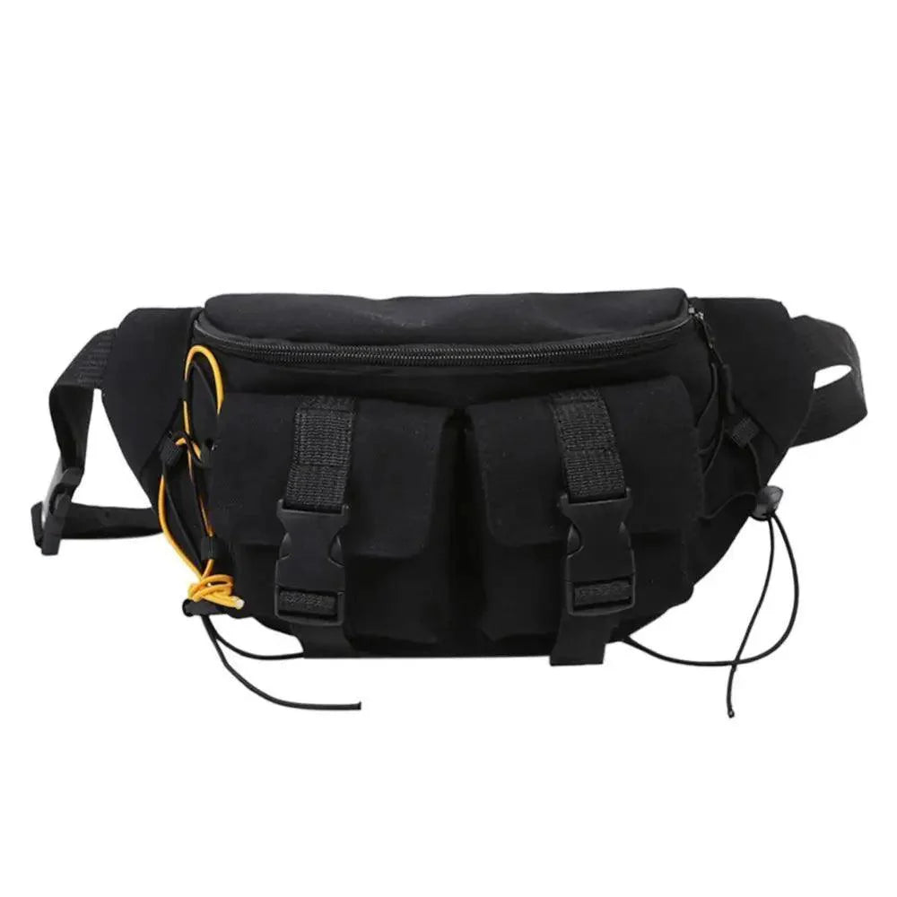 Sac banane noir unisexe décontracté élégant à fermeture éclair, sac de voyage confortable à bandoulière, sacs de grande capacité