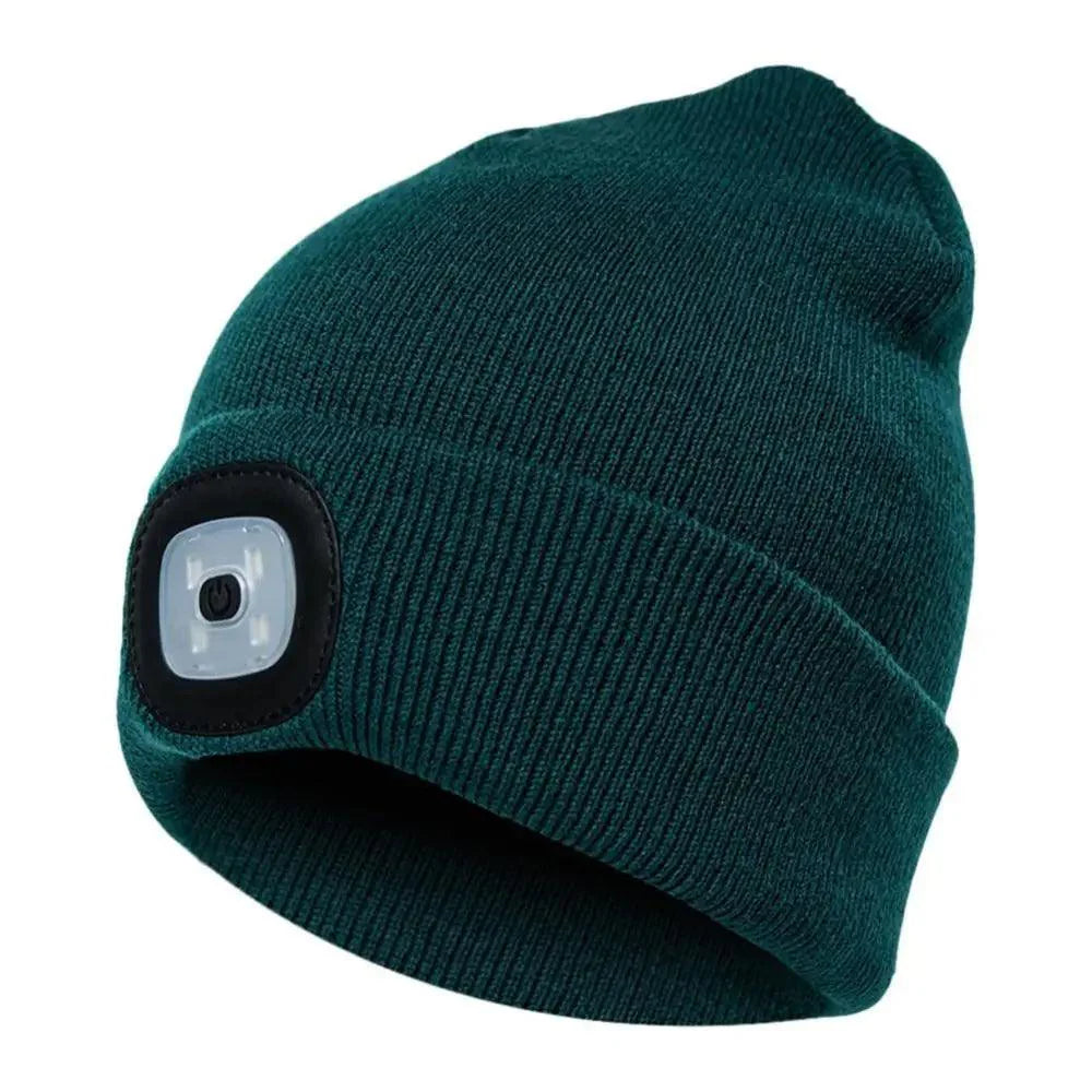 Bonnet tricoté unisexe à LED pour hommes et femmes - Bonnet élastique tendance avec lampe frontale - Bonnet tricoté lumineux d'hiver avec lampe frontale