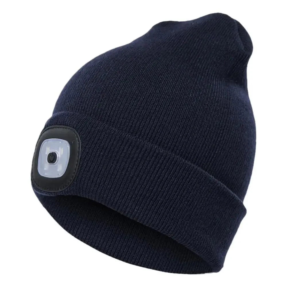 Bonnet tricoté unisexe à LED pour hommes et femmes - Bonnet élastique tendance avec lampe frontale - Bonnet tricoté lumineux d'hiver avec lampe frontale