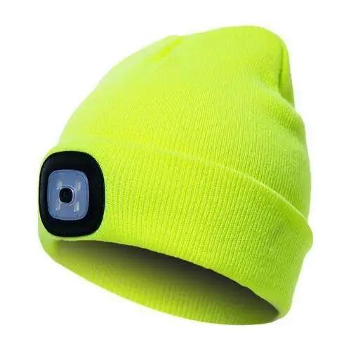 Bonnet tricoté unisexe à LED pour hommes et femmes - Bonnet élastique tendance avec lampe frontale - Bonnet tricoté lumineux d'hiver avec lampe frontale