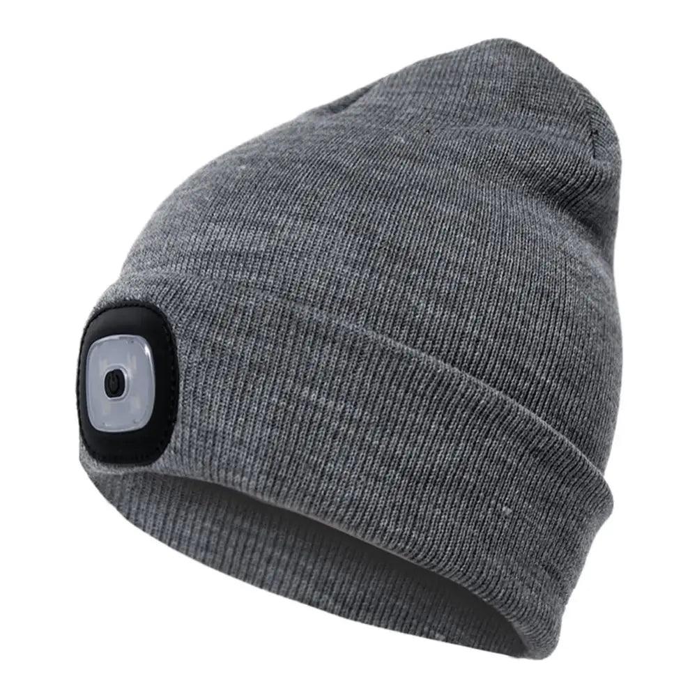 Bonnet tricoté unisexe à LED pour hommes et femmes - Bonnet élastique tendance avec lampe frontale - Bonnet tricoté lumineux d'hiver avec lampe frontale
