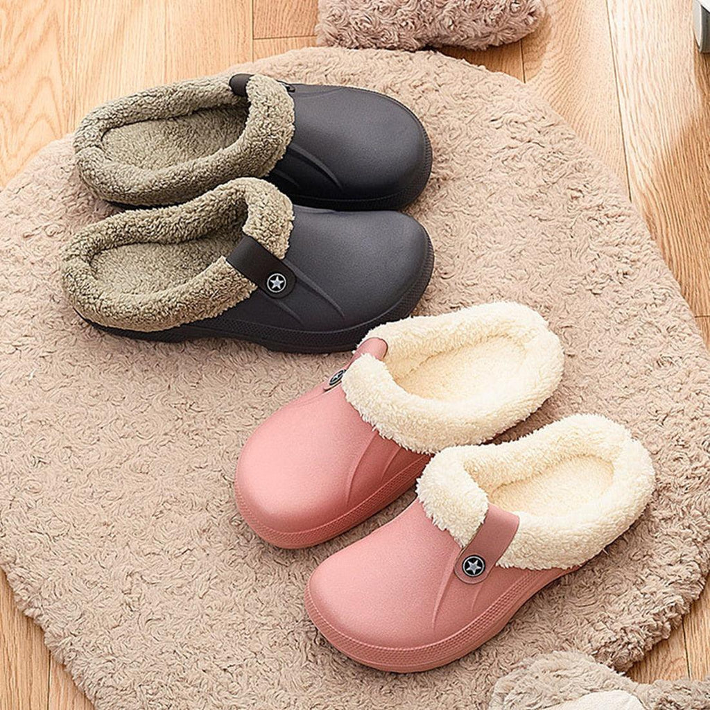 Sabots d'hiver unisexes pour la maison, pantoufles chaudes fourrées pour femmes, nouvelles chaussures de mode, pantoufles d'hiver, chaussures de maison, doublure en polaire chaude, sabots de jardin, sabots d'intérieur et d'extérieur