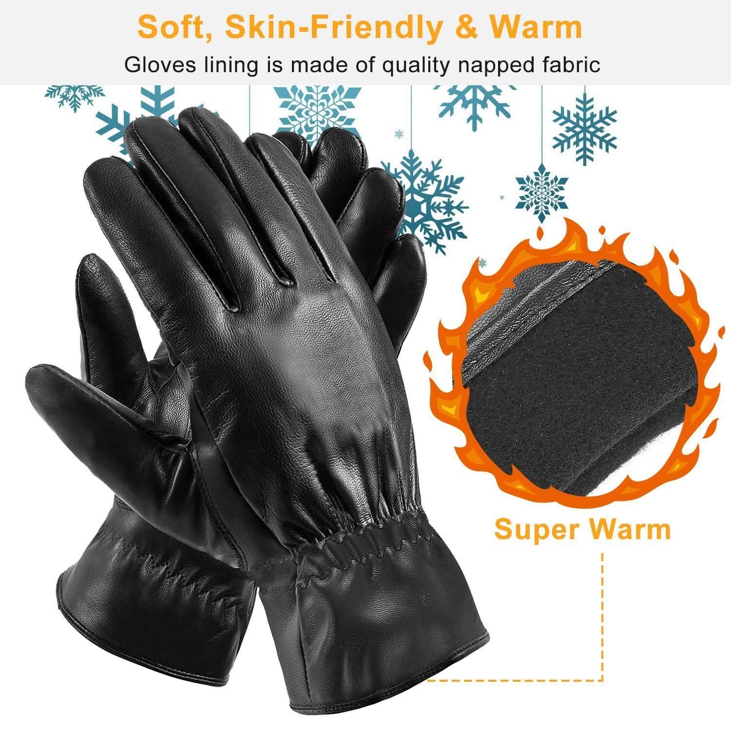 Gants chauds d'hiver en cuir unisexe