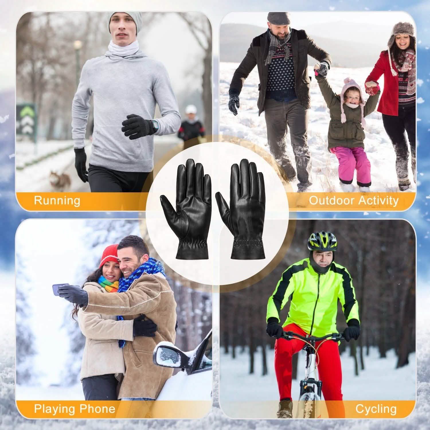 Gants chauds d'hiver en cuir unisexe