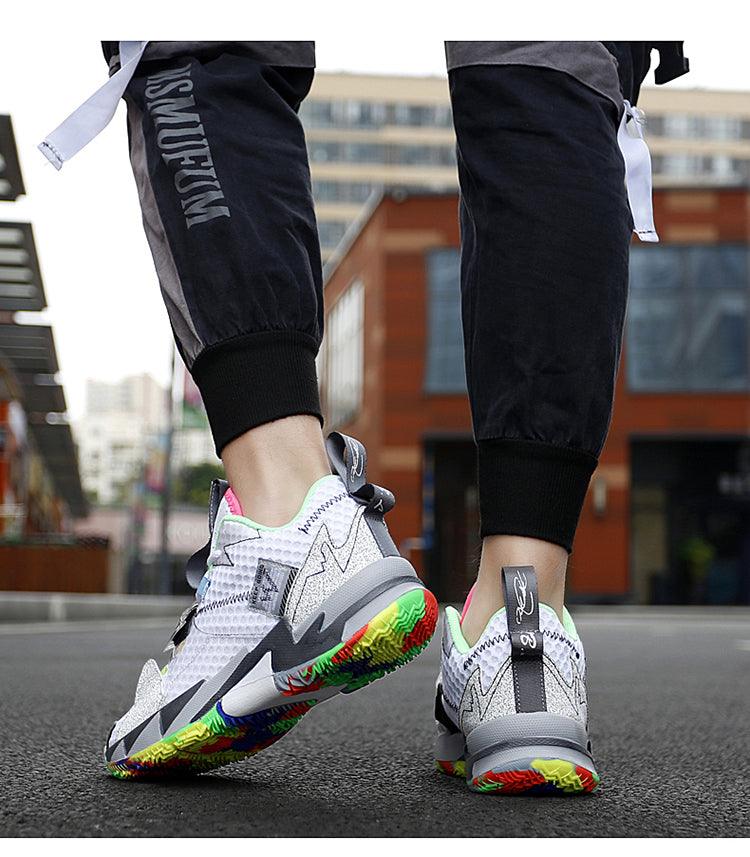 Chaussures de basketball unisexe modernes respirantes à coupe haute, baskets de ville d'extérieur pour hommes, chaussures de basketball arc-en-ciel tendance, chaussures de sport respirantes antidérapantes et douces