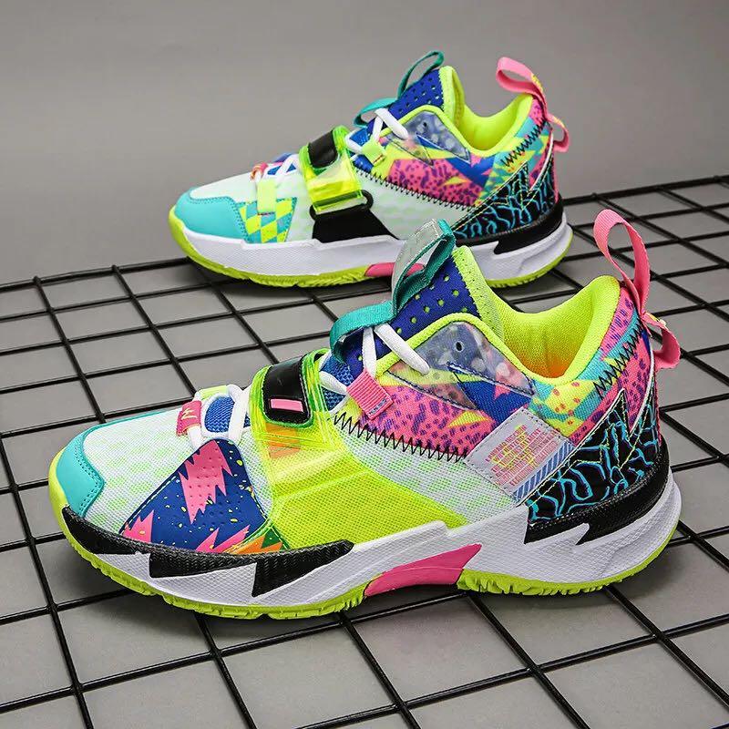 Chaussures de basketball unisexe modernes respirantes à coupe haute, baskets de ville d'extérieur pour hommes, chaussures de basketball arc-en-ciel tendance, chaussures de sport respirantes antidérapantes et douces