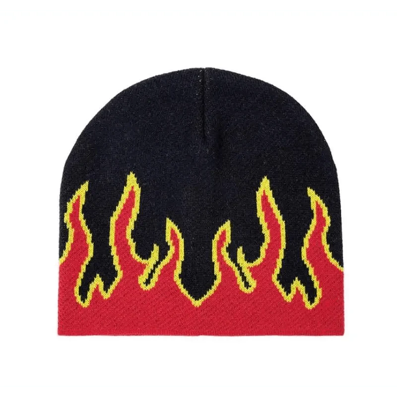 Bonnet doux et chaud unisexe au design moderne avec flammes – Taille unique pour hommes et femmes