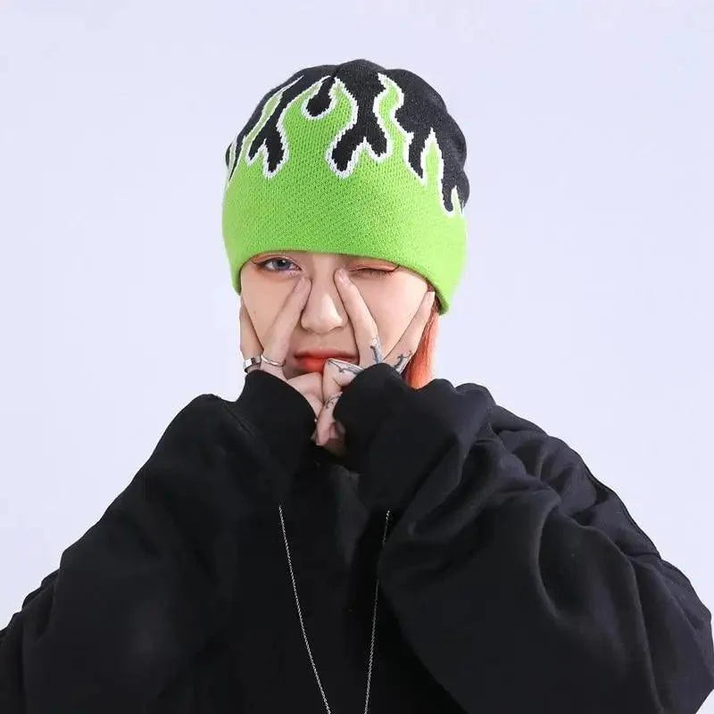 Bonnet doux et chaud unisexe au design moderne avec flammes – Taille unique pour hommes et femmes