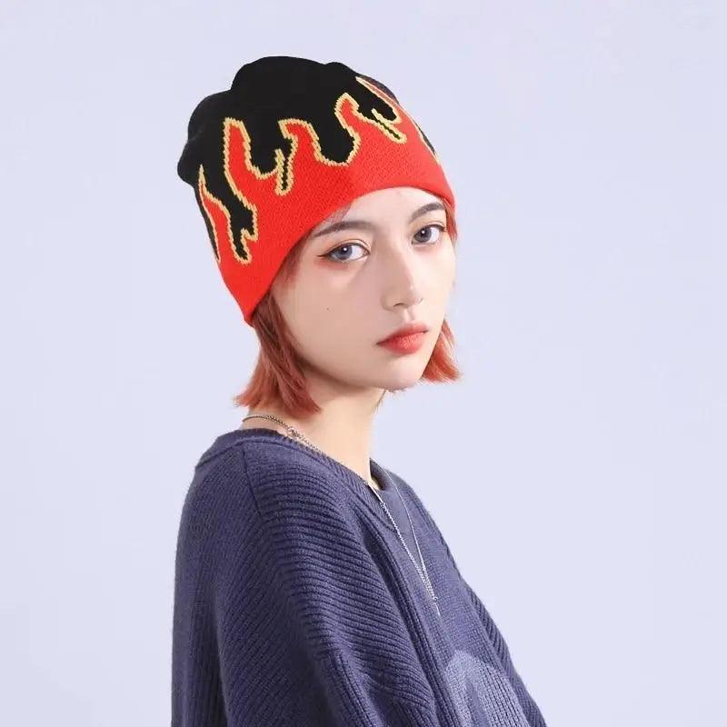 Bonnet doux et chaud unisexe au design moderne avec flammes – Taille unique pour hommes et femmes