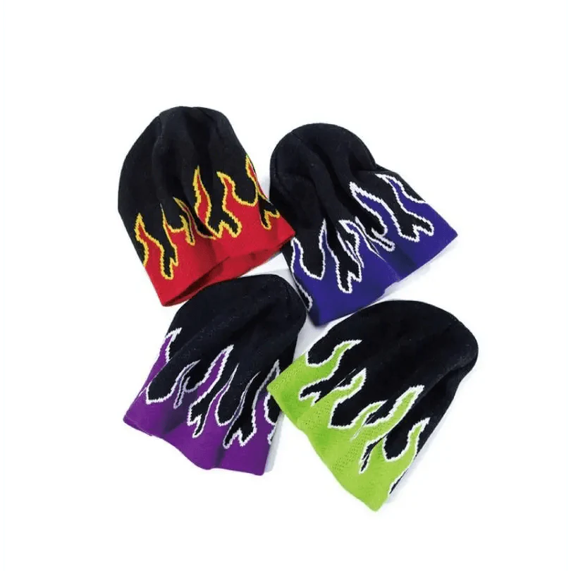 Bonnet doux et chaud unisexe au design moderne avec flammes – Taille unique pour hommes et femmes