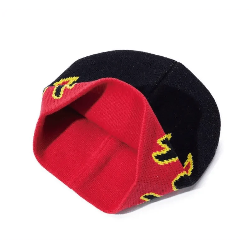 Bonnet doux et chaud unisexe au design moderne avec flammes – Taille unique pour hommes et femmes