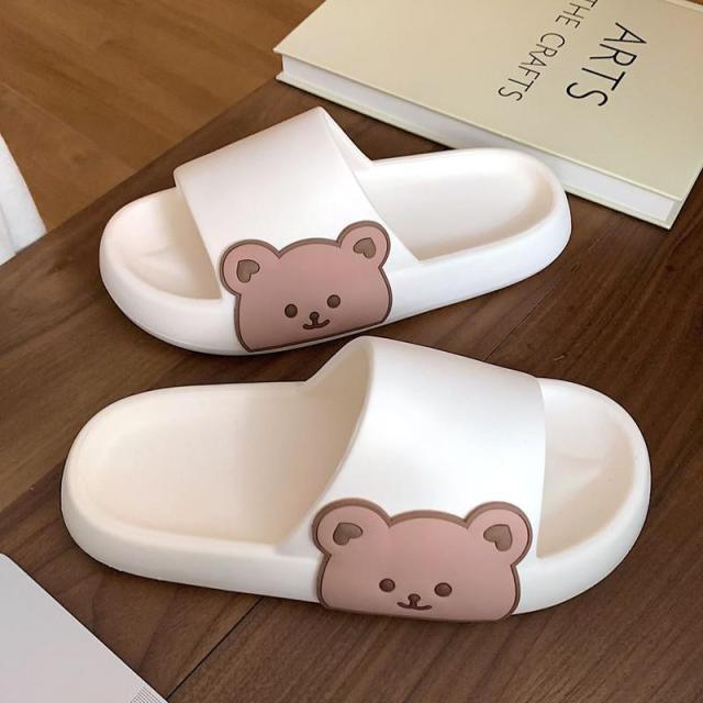 Claques d'été unisexe Tongs d'ours à semelle épaisse Chaussures de salle de bain pour garçons et filles Sandales à semelle épaisse Antidérapantes Claquettes de piscine de plage Style bout ouvert Chaussons d'extérieur pour hommes et femmes