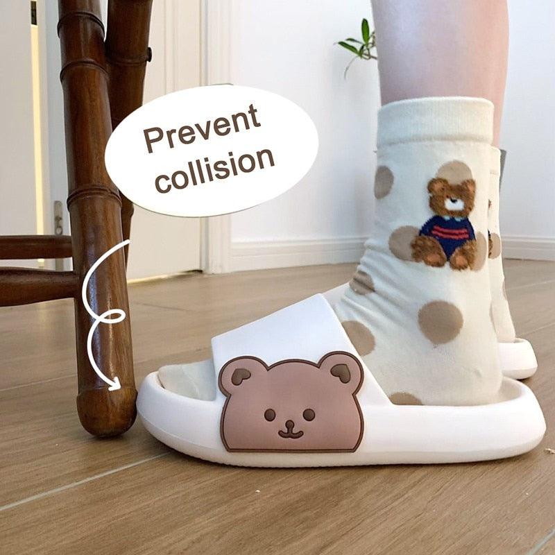 Claques d'été unisexe Tongs d'ours à semelle épaisse Chaussures de salle de bain pour garçons et filles Sandales à semelle épaisse Antidérapantes Claquettes de piscine de plage Style bout ouvert Chaussons d'extérieur pour hommes et femmes