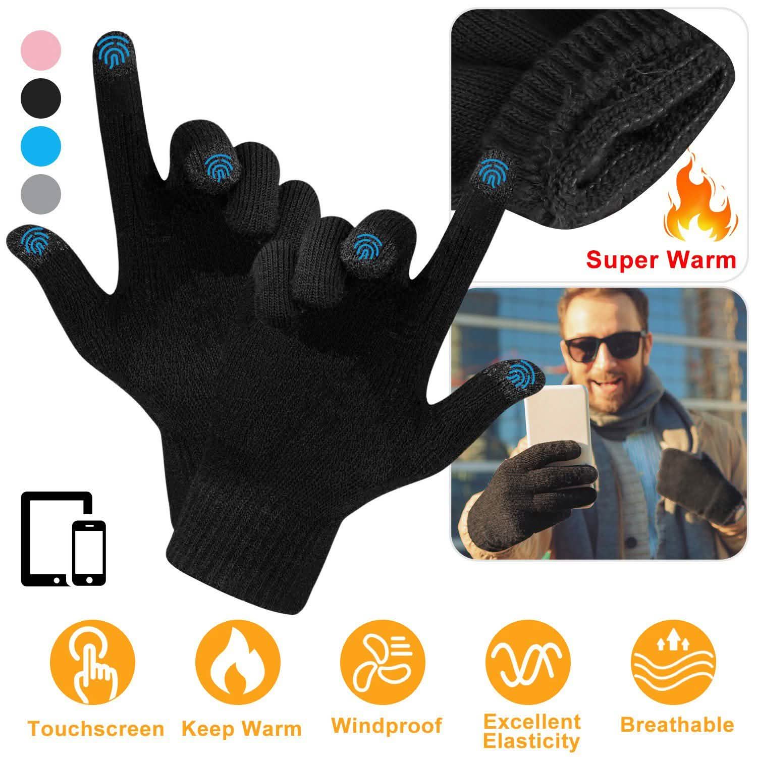 Gants d'hiver tricotés unisexes pour écrans tactiles