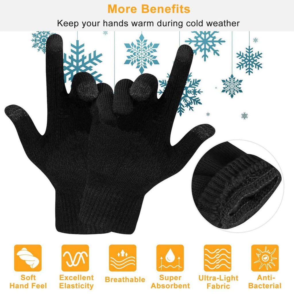 Gants d'hiver tricotés unisexes pour écrans tactiles