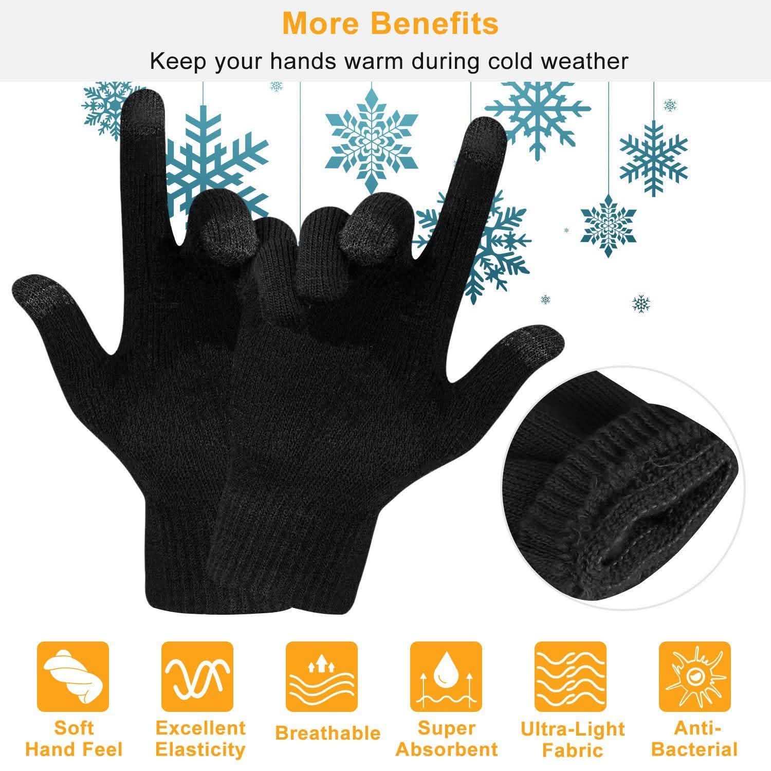 Gants d'hiver tricotés unisexes pour écrans tactiles