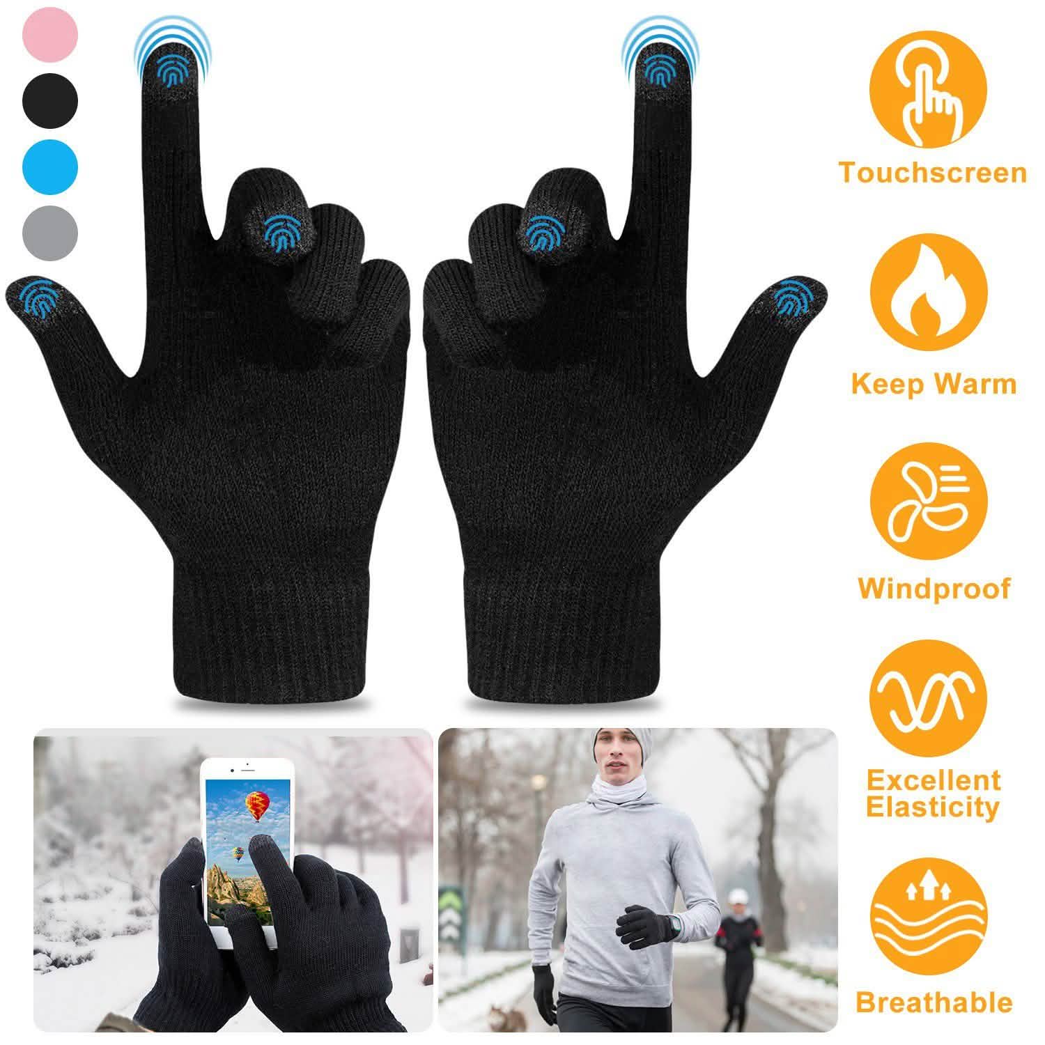 Gants d'hiver tricotés unisexes pour écrans tactiles