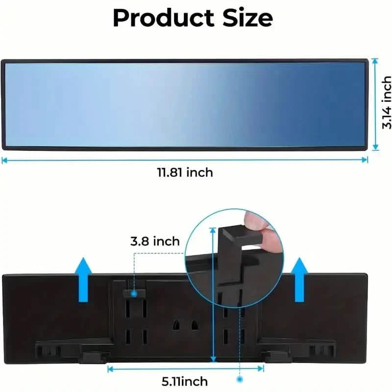Rétroviseur intérieur panoramique convexe grand angle universel à clipser de 30 cm