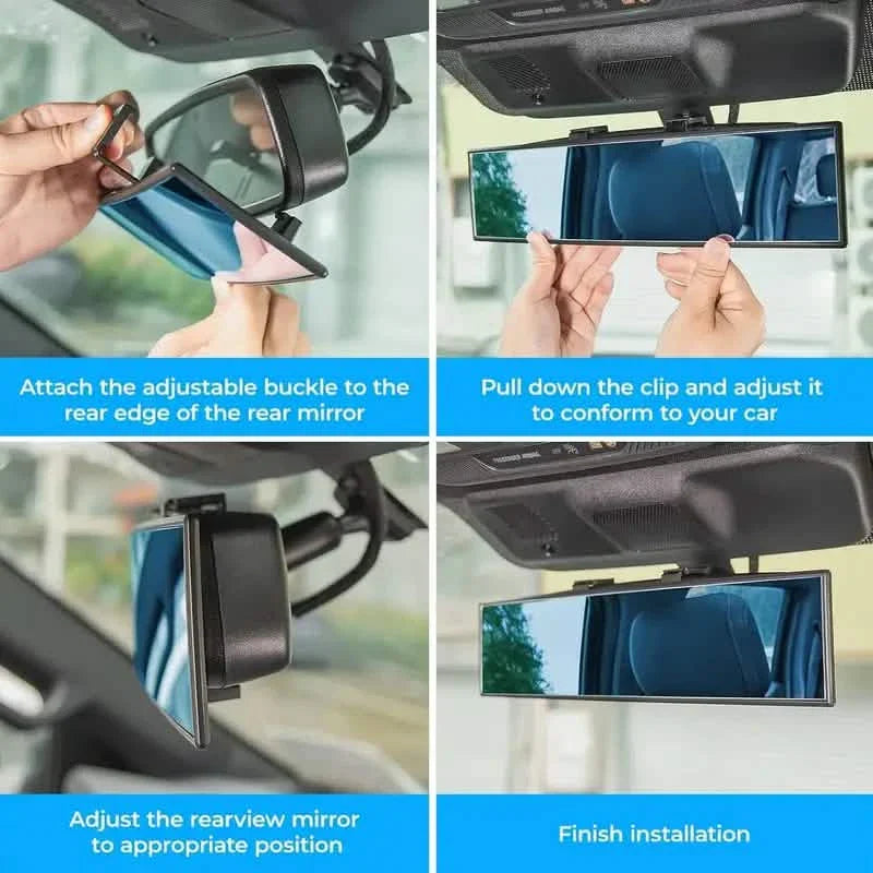 Rétroviseur intérieur panoramique convexe grand angle universel à clipser de 30 cm