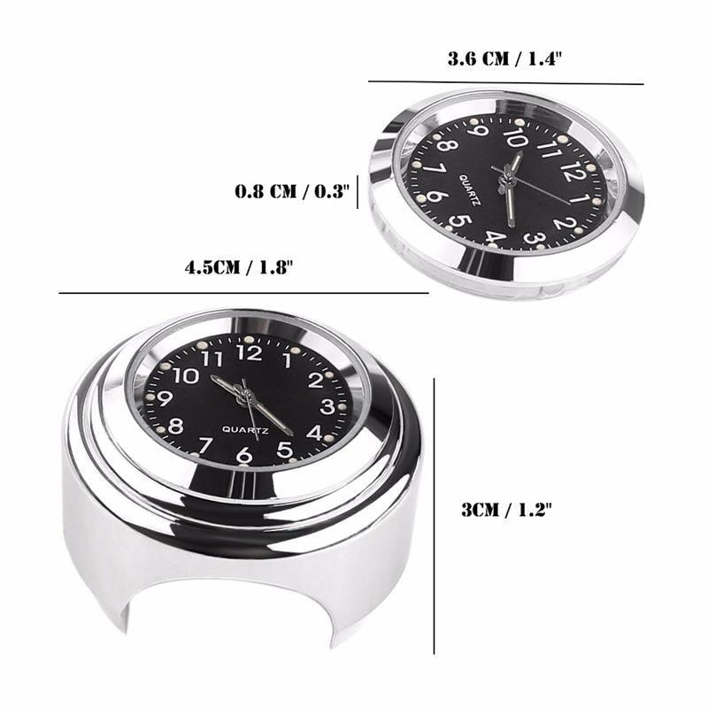 Horloge universelle de guidon de moto en chrome étanche 7/8", horloge de guidon de moto, modification de moto, support de guidon, horloge à quartz étanche, accessoires de montre, horloge lumineuse en aluminium, moto noire