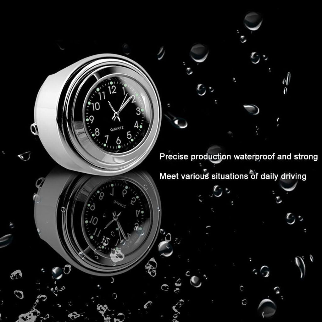 Horloge universelle de guidon de moto en chrome étanche 7/8", horloge de guidon de moto, modification de moto, support de guidon, horloge à quartz étanche, accessoires de montre, horloge lumineuse en aluminium, moto noire